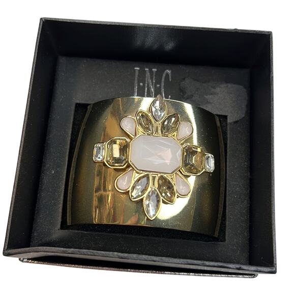 INC International Concepts Large Gold Cuff Bracelet w/ Pink & Silver Gemstones! - Picture 1 of 5